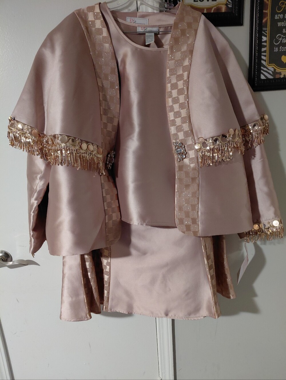 Blush Satin Two-Piece Set with Beaded Fringe